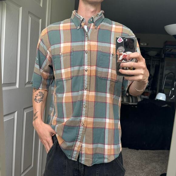 Vintage 70s Thrashed Orvis Fade ButtonUp Plaid Flannel shirt - Picture 7 of 8